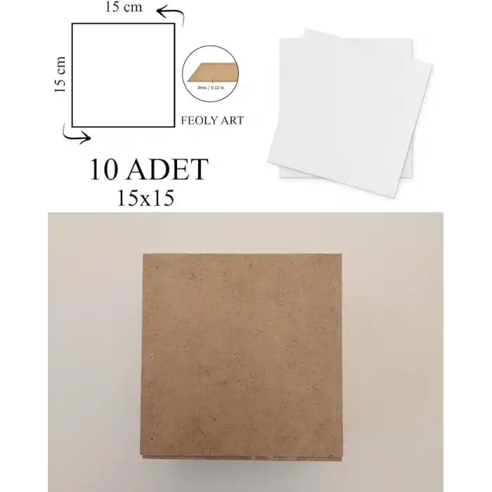 3 mm 15x15 MDF Plaka (10 ADET) - Hobi, Maket, Ahşap El Sanatları İçin Uygun (10`lu Paket)