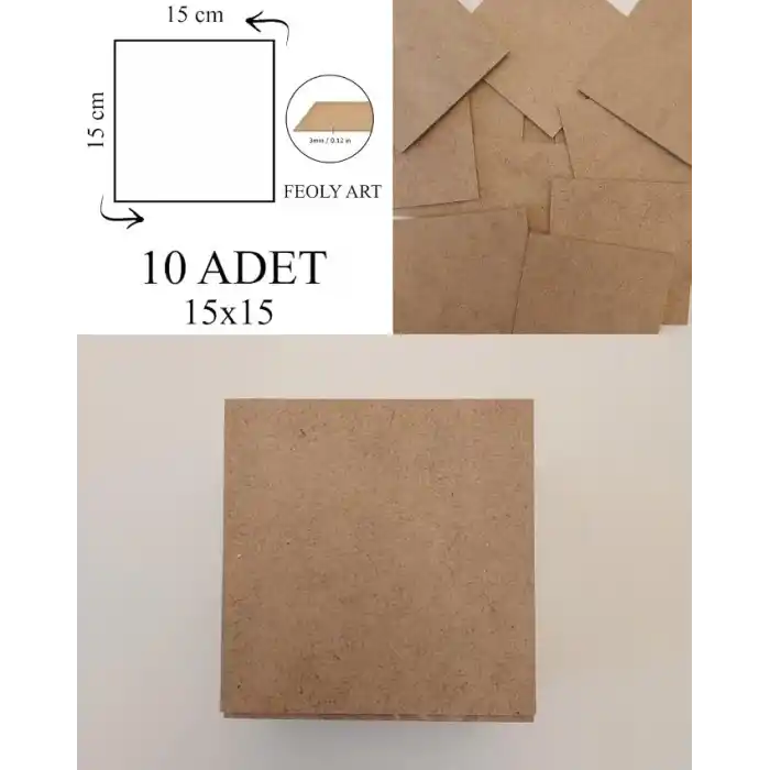 3 mm 15x15 MDF Plaka (10 ADET) - Hobi, Maket, Ahşap El Sanatları İçin Uygun (10`lu Paket)