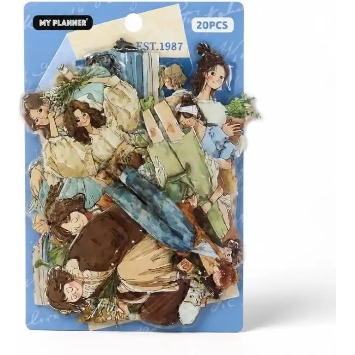 Vintage Kız Figürlü Şeffaf Scrapbook Sticker Seti 20 Parça