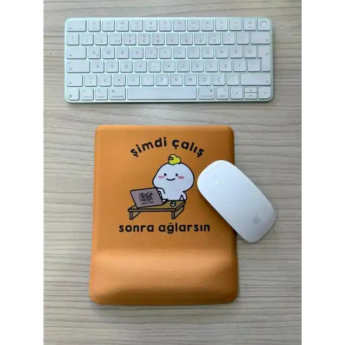 Şimdi Çalış Sonra Ağlarsın Baskılı Bilek Destekli KARE Mouse Pad (turuncu)