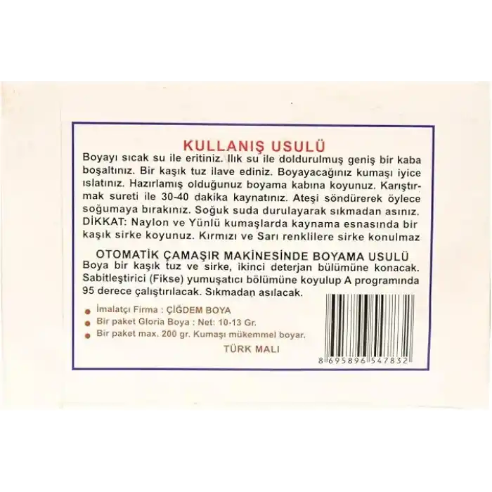 Kumaş Boyası Mor 10 Gr Paket