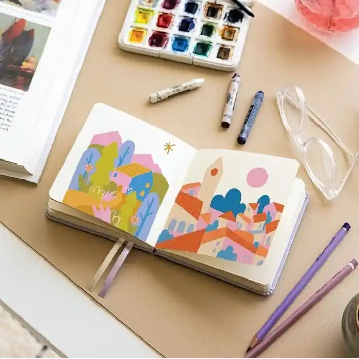 12x12 cm Sert Kapak 80 Yaprak 140 gr. Eskiz Defteri - Sketch Book - Lila
