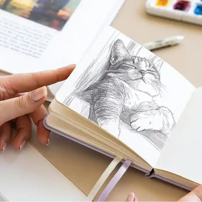 12x12 cm Sert Kapak 80 Yaprak 140 gr. Eskiz Defteri - Sketch Book - Lila