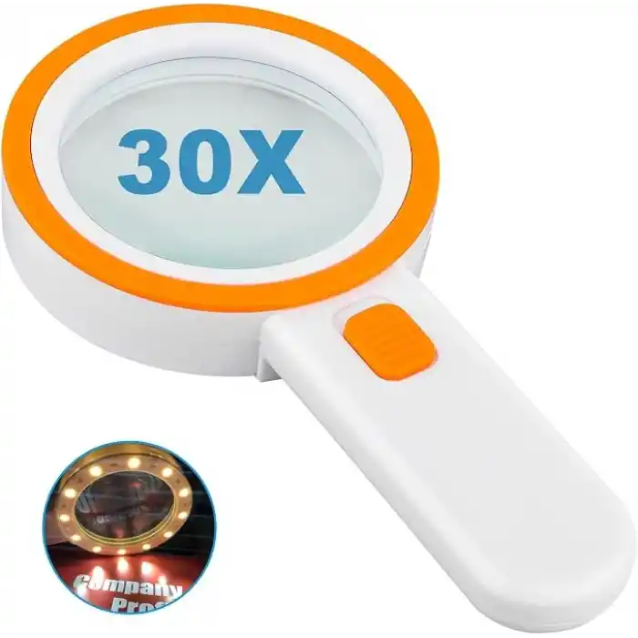 Nazano 12 LED Işıklı Büyüteç, 30X Çift Cam Lens Elde Taşınabilir Aydınlatmalı Büyüteç Okuma Büyüteç, Yaşlılar için Oku, Madeni Paralar, Pullar, Harita, Muayene, Makula Dejenerasyonu (Turuncu)