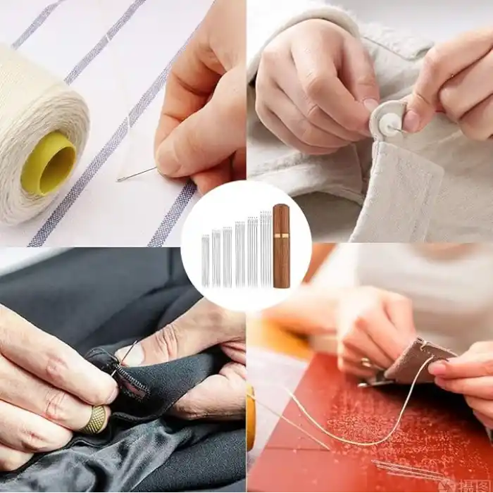 30 adet kendinden diş açma iğneleri el dikiş, 6 boyutları büyük göz dikiş iğneleri yan diş el dikiş iğneleri ahşap durumda ile