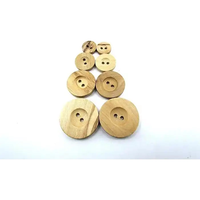 Tahta Düğme,Ahşap, 2 Delik Yazı Model, Doğal Ahşap, Zeytin Ağacı,100 Adet 25mm-40L Düğme