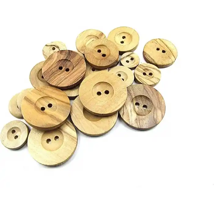 Tahta Düğme,Ahşap, 2 Delik Yazı Model, Doğal Ahşap, Zeytin Ağacı,100 Adet 25mm-40L Düğme