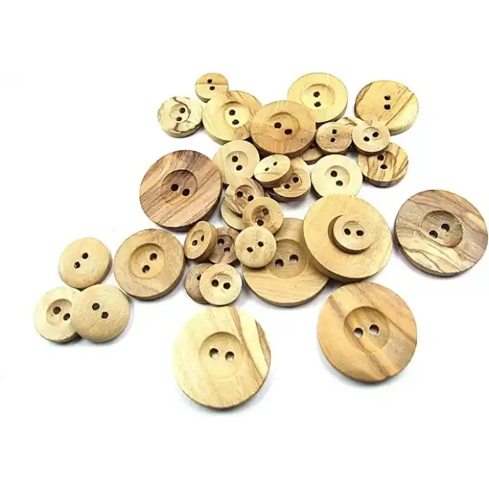 Tahta Düğme,Ahşap, 2 Delik Yazı Model, Doğal Ahşap, Zeytin Ağacı,100 Adet 25mm-40L Düğme