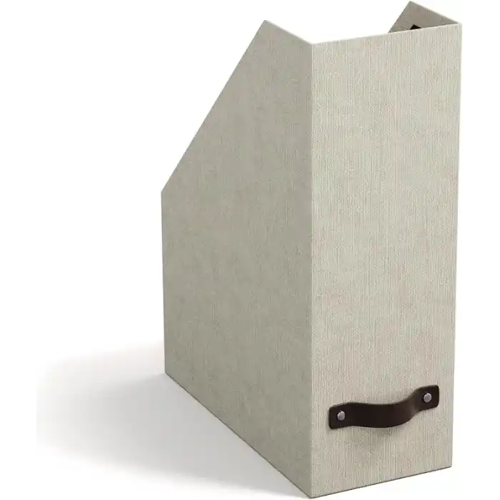 Bigso Box of Sweden ESTELLE dergiler, dergiler ve dosyalar için klasör – pratik düzenleyici fiber levha ve kağıt keten görünümlü – sağlam saplı dergi tutucu – bej