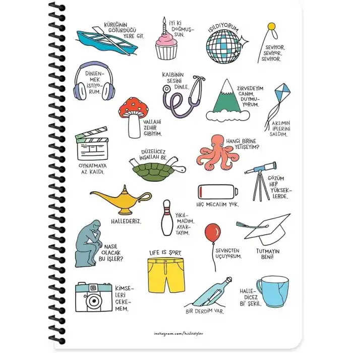 Keskin Color Hisli Şeyler A4 Kareli Spiralli Stickerli Defter Oturmaya Mı Geldik?