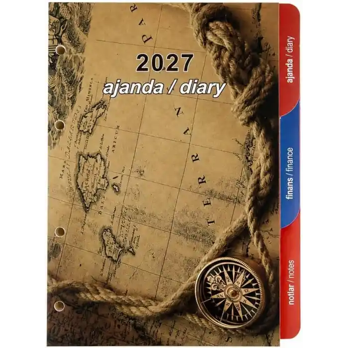 2K 2027 Organizer Ajanda Yedeği 4 Delikli A5 Tarihli Çizgili Blok ivory Kağıt 15x21 cm.