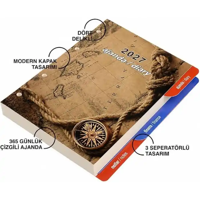 2K 2027 Organizer Ajanda Yedeği 4 Delikli A5 Tarihli Çizgili Blok ivory Kağıt 15x21 cm.