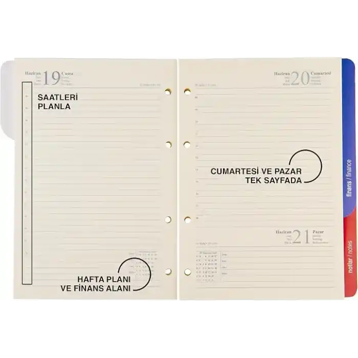 2K 2027 Organizer Ajanda Yedeği 4 Delikli A5 Tarihli Çizgili Blok ivory Kağıt 15x21 cm.