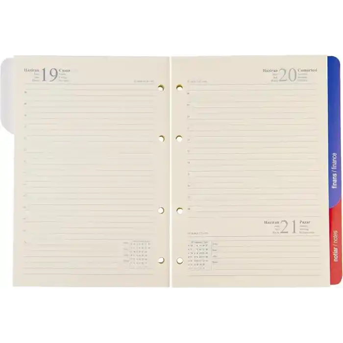 2K 2027 Organizer Ajanda Yedeği 4 Delikli A5 Tarihli Çizgili Blok ivory Kağıt 15x21 cm.