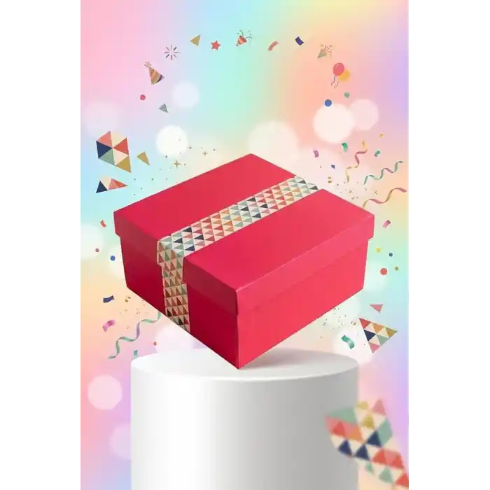 Kırmızı Hediye Kutusu Geometrik Desenli