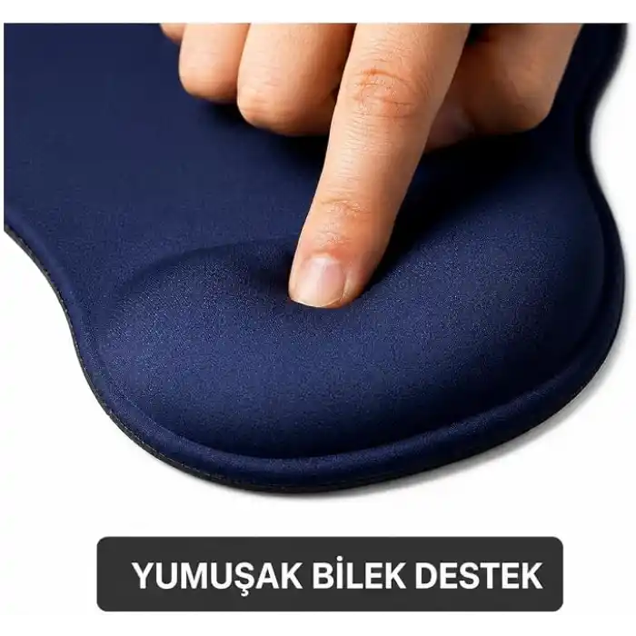 TopoWave Bilek Destekli Mouse Pad Ergonomik Kaymaz Taban Mouse Padi Bilek Koruyucu Dijital Lacivert