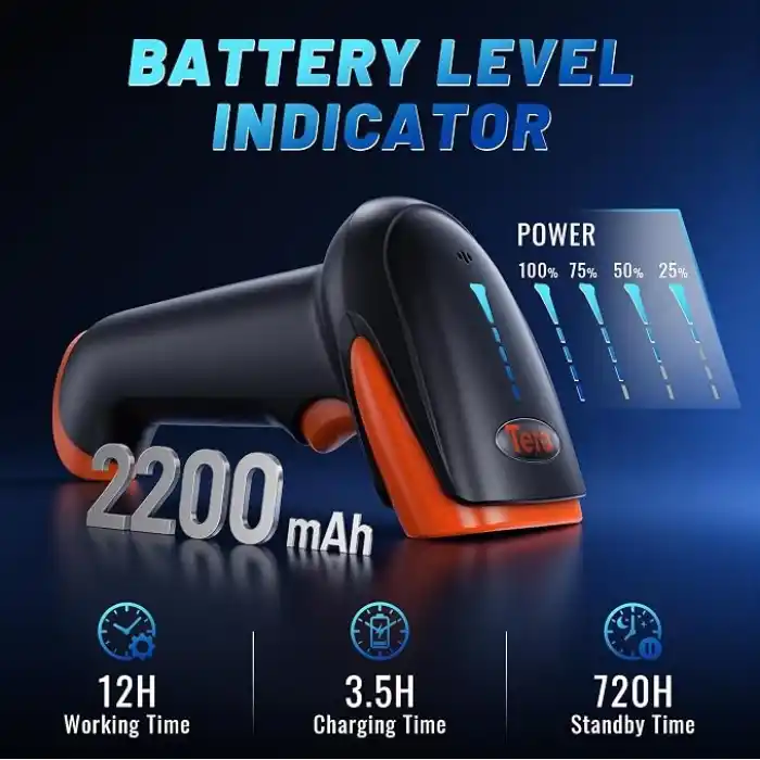 Tera HW0002 Kablosuz Barkod Okuyucu, 1D/2D/QR Kod Tarayıcı, Bluetooth/2.4G/USB 3’ü 1 Arada, Titreşim Uyarılı & Şarj Göstergeli, Stand Dahil