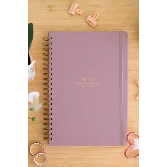 Matt Notebook 20x28 cm A4 Lastikli Spiralli Sert Kapak Not Defteri Kareli Gül Kurusu