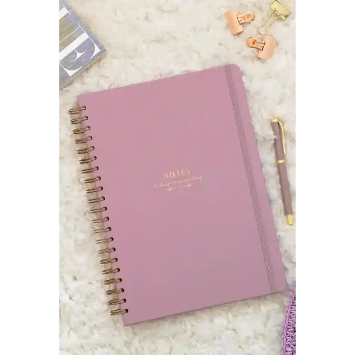 Matt Notebook 20x28 cm A4 Lastikli Spiralli Sert Kapak Not Defteri Kareli Gül Kurusu