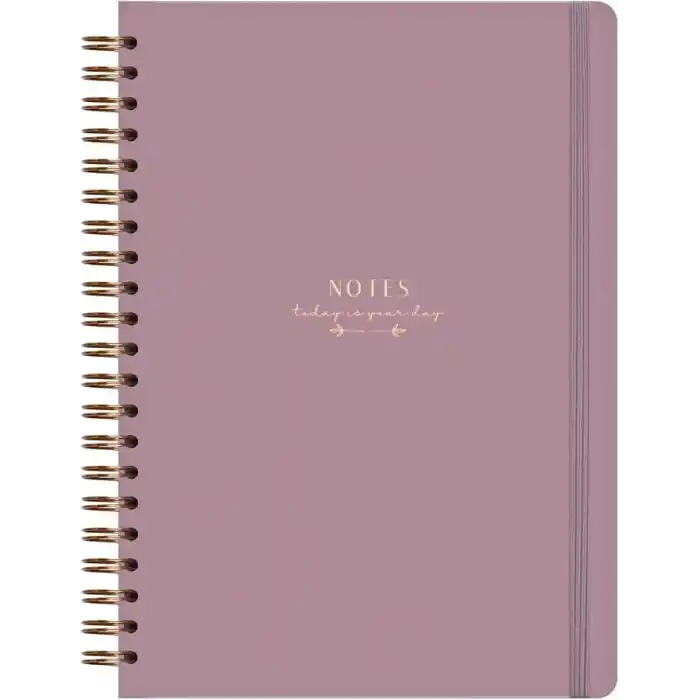 Matt Notebook 20x28 cm A4 Lastikli Spiralli Sert Kapak Not Defteri Kareli Gül Kurusu