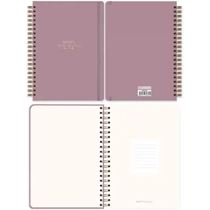 Matt Notebook 20x28 cm A4 Lastikli Spiralli Sert Kapak Not Defteri Kareli Gül Kurusu
