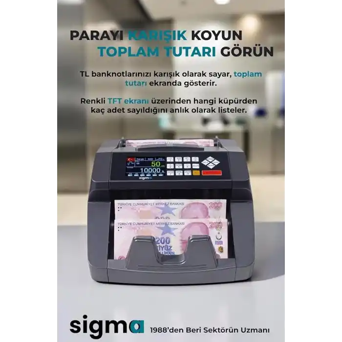 Sigma Sc7520 Sahte Kontrollü 2025 Model Tl Karışık Sayım Para Sayma Makinesi - Müşteri Ekranı Hediyeli