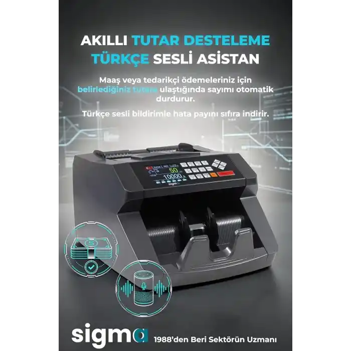 Sigma Sc7520 Sahte Kontrollü 2025 Model Tl Karışık Sayım Para Sayma Makinesi - Müşteri Ekranı Hediyeli