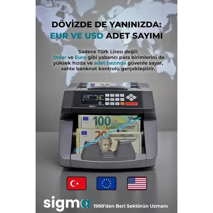 Sigma Sc7520 Sahte Kontrollü 2025 Model Tl Karışık Sayım Para Sayma Makinesi - Müşteri Ekranı Hediyeli