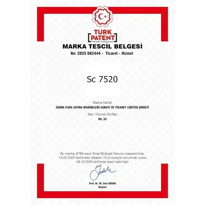 Sigma Sc7520 Sahte Kontrollü 2025 Model Tl Karışık Sayım Para Sayma Makinesi - Müşteri Ekranı Hediyeli