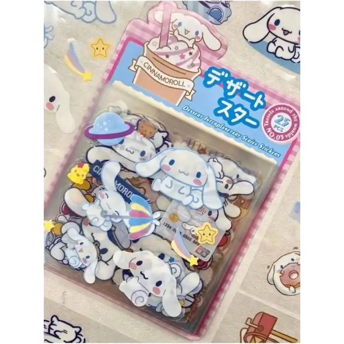 Sanrio Karakteri Cinnamoroll 25 Yaprak 190 Adet Pet Sticker Set Pembe Paket/Etiket/Çıkartma/Su Geçirmez/Etiket 1512S1015