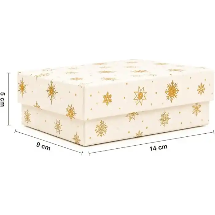 Yılbaşı Hediye Kutusu – 14x9x5 cm Noel Temalı Kapaklı Hediye Kutusu | Dayanıklı Karton, Varak Detaylı Yeni Yıl Hediye Paketi Kutusu Model 1