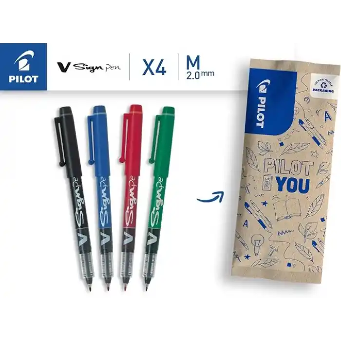 Pilot FLW538882 2.0 mm V Tasarımlı Kalem Sıvı Mürekkep Ucu - Siyah/Mavi/Kırmızı/Yeşil (4lü Paket)