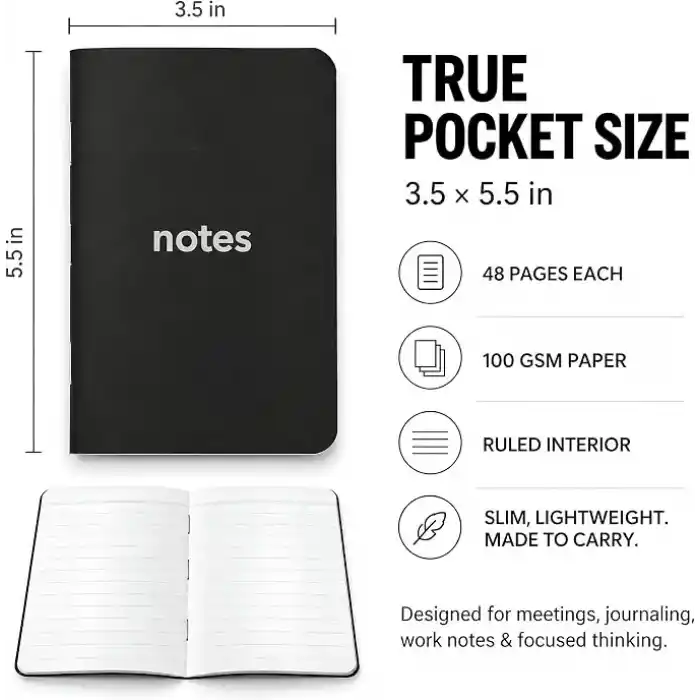 PATARA Cep Not Defteri, 3lü Defter Seti, Çizgili Mini Defter, 48 Sayfa