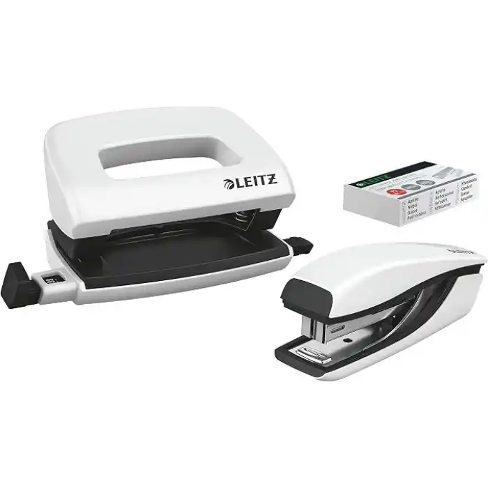 Leitz Nexxt mini delgeç ve zımba seti, 10 sayfaya kadar, P2 No. 10 zımba teli, inci beyazı, WOW, 55612001