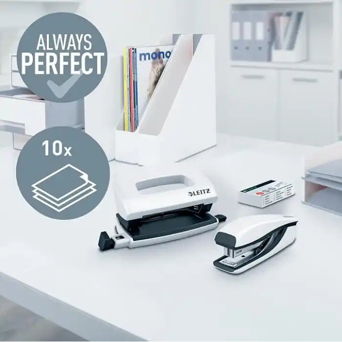 Leitz Nexxt mini delgeç ve zımba seti, 10 sayfaya kadar, P2 No. 10 zımba teli, inci beyazı, WOW, 55612001