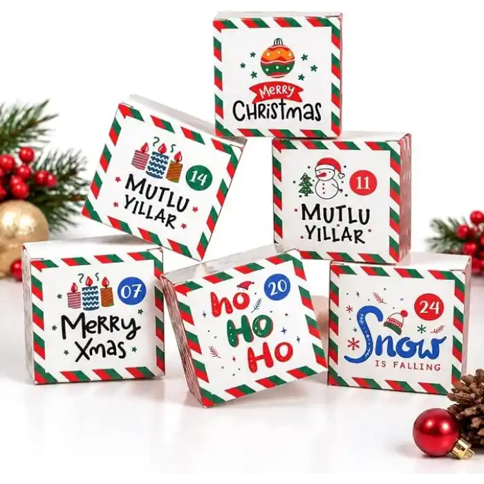 25li Yılbaşı Advent Calendar Kutusu, 7 x 7 x 7 cm, Kendin Doldur Hediye Seti