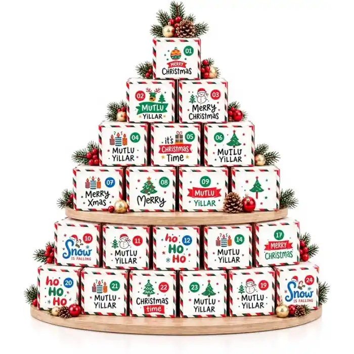 25li Yılbaşı Advent Calendar Kutusu, 7 x 7 x 7 cm, Kendin Doldur Hediye Seti