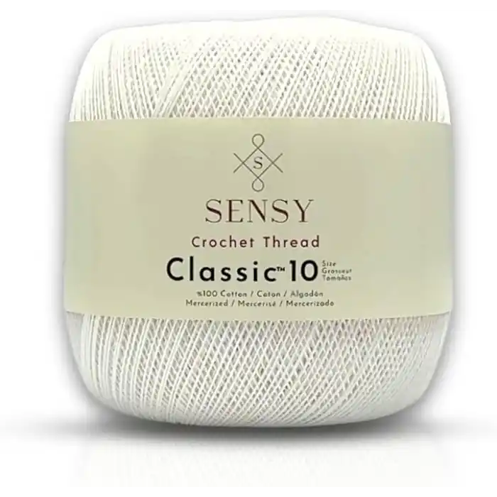 Classic 10 Tığ İpi 100% Merserize Pamuk Örgü İpi, Dantel İpi, Giza Mısır Pamuğu (Beyaz)