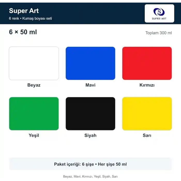 Super Art Kumaş Boyası Seti 6lı 6 x 50 ml