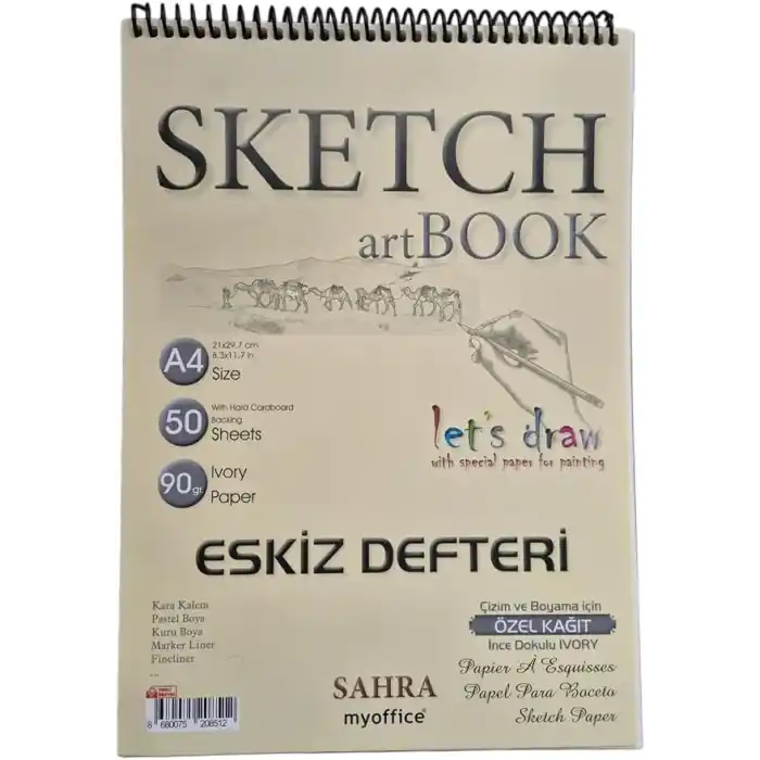 Sahra Sketch artBook Eskiz Defteri A4, 50 Yaprak, 90 gr Ivory