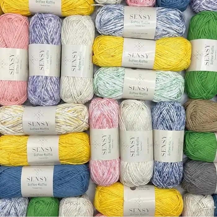 Premium Softee Raffia Yumuşak Çok Renkli Rafya Kağıt Ebruli El Örgü İpi Hobi İp (Gün Batımı)