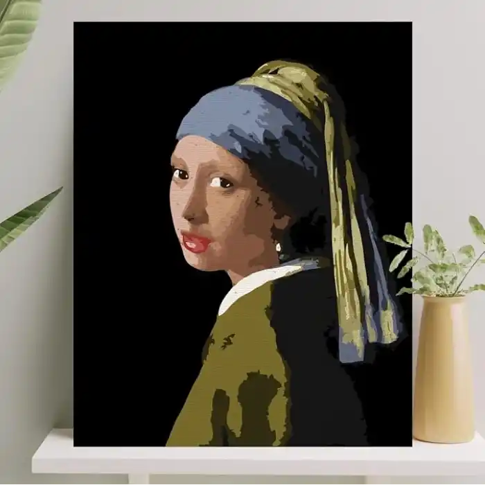 Palmiye Hobi Sanat Sayılarla Boyama Tuval Seti Fırça Boya Dahil (Çıtalı) 40x50 CM - İnci Küpeli Kız