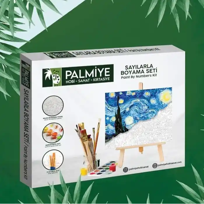Palmiye Hobi Sanat Sayılarla Boyama Tuval Seti Fırça Boya Dahil (Çıtalı) 40x50 CM - İnci Küpeli Kız