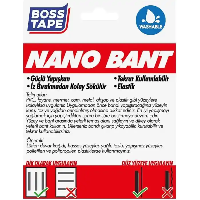 Boss Tape Tarafli Nano Bant, 19 mm x 3 mt Boyut, Seffaf Çift