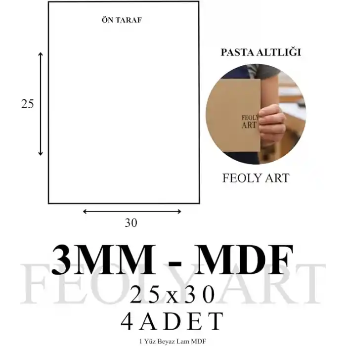 3 mm 25x30 MDF Plaka (4 ADET) - Hobi, Maket, Ahşap El Sanatları İçin Uygun (4`lü Paket)