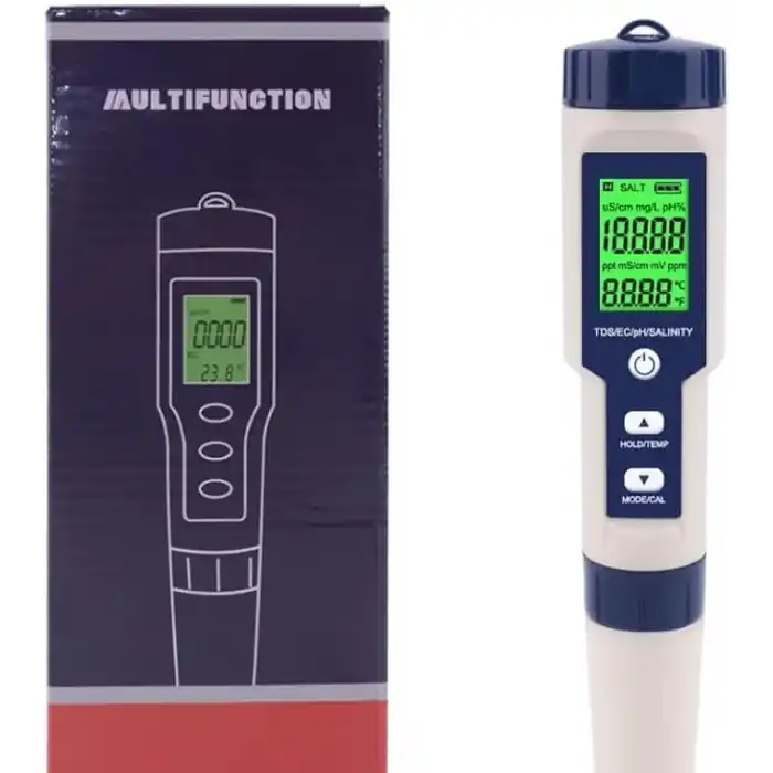 5in1 Dijital PH/TDS/EC/Tuzluluk/Sıcaklık Metre Işıklı Test Cihazı İletkenlik Kalem Model