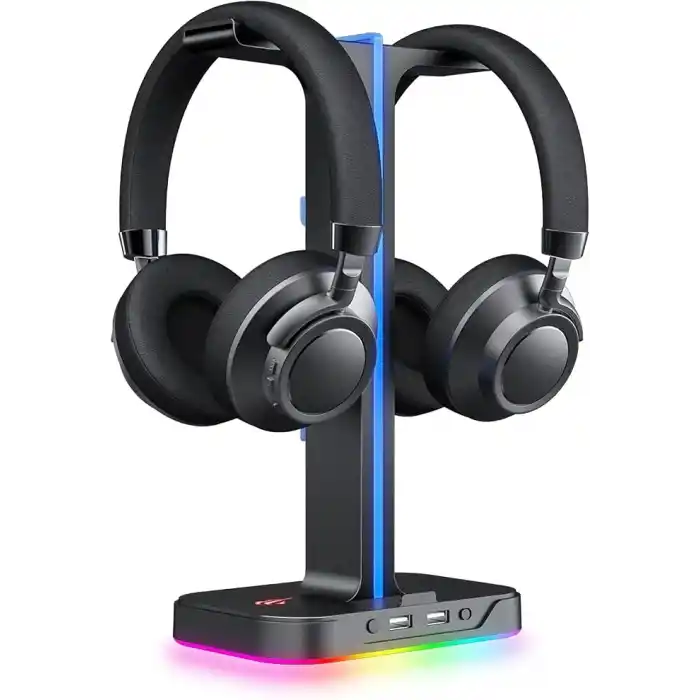 havit çift kulaklık askısı, 2 USB bağlantı noktası, RGB kulaklık tutucu, oyuncular için, PC için, siyah (TH650)