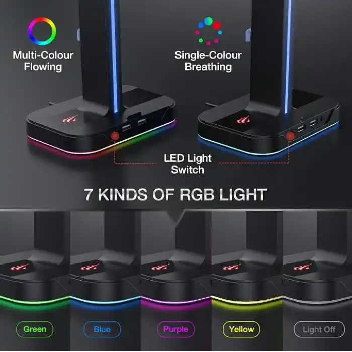 havit çift kulaklık askısı, 2 USB bağlantı noktası, RGB kulaklık tutucu, oyuncular için, PC için, siyah (TH650)