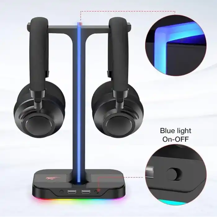 havit çift kulaklık askısı, 2 USB bağlantı noktası, RGB kulaklık tutucu, oyuncular için, PC için, siyah (TH650)