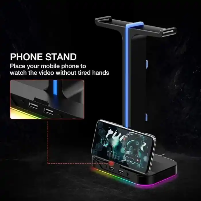 havit çift kulaklık askısı, 2 USB bağlantı noktası, RGB kulaklık tutucu, oyuncular için, PC için, siyah (TH650)